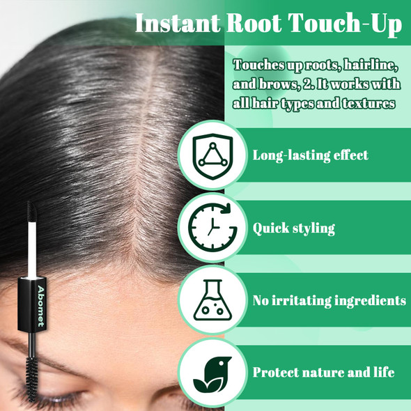 Abomet Quick Cover Root Touch Up Stick 2-In-1 Mascara Brush& Pen Cover Gray Hair Concealer Rescue Brush Hair Fibers For Thinning Hair Eyebrow And Beard Convenient To Carry (Black 7 Ml)