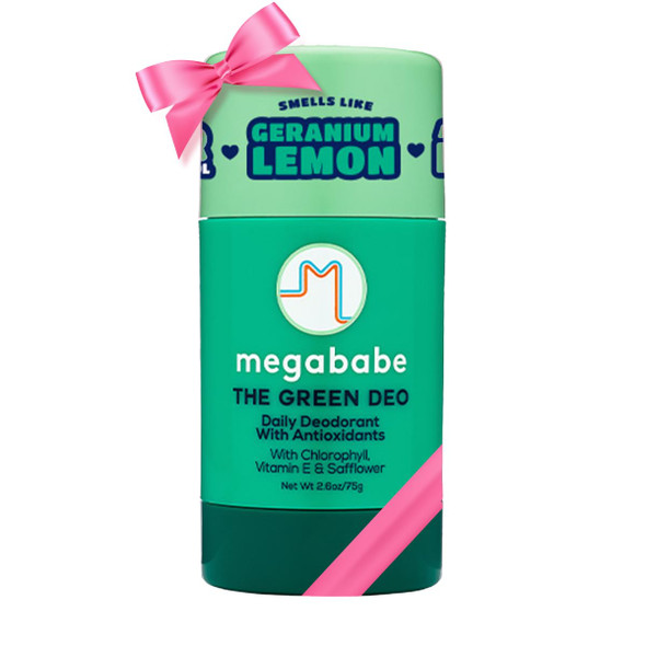 Megababe Daily Deodorant - The Green Deo with Vitamin E & Safflower | Aluminum-Free, Solid, All Natural | Geranium & Lemon | Free from Parabens, Sulfates & Phthalates | 2.6 oz