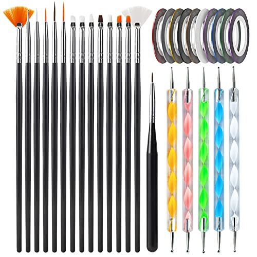 Artdone 31Pcs Nail Art Brushes Nail Art Tool Set Dotting Tools Dust Brushstriping Brushes For Long Lines Drawing Pen For Gel Polish Design Supply
