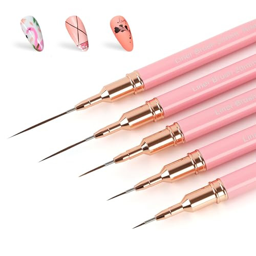 Artdone Metallic Nail Art Pens Liner Brushes Set 5Pcs Black Color Nail Tools For Long Lines Thin Details Fine Drawing Liner Brush Uv Gel Polish Painting Nail Design Sizes 5/8/12/20/25Mm