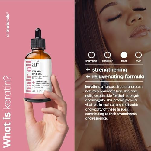 Artnaturals Keratin Hair Oil 4Oz -Invigorating Nourishing Treatment For Hair & Scalp Targeting Dryness Damaged Hair Split Ends - All Hair Types