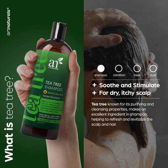 Artnaturals Tea Tree Shampoo - (16 Fl Oz / 473Ml) - Sulfate  Ãƒ¢Ã¢Š¬Ã¢‚¬Å“ Made With 100% Pure Therapeutic Grade Tea Tree Essential Oil