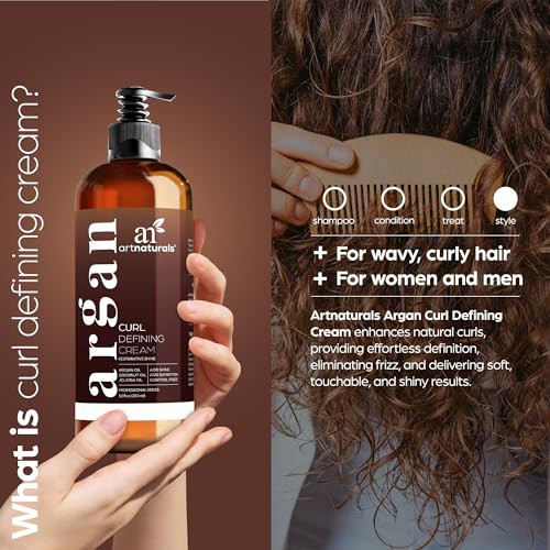 Artnaturals Curl Defining Cream-Moisturizer & Enhancer W/Almond Jojoba & Argan Oil & Natural Frizz Control - For Wavy & Curly Hair Products - Sulfate  - 12 Oz For Women And Men