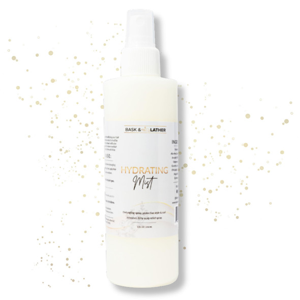 Bask & Lather Hydrating Hair Mist Leave-In Conditioner Itchy Scalp Relief Detangler Curl Definer Aloe Vera Avocado Oil For All Hair Types (16 Oz)