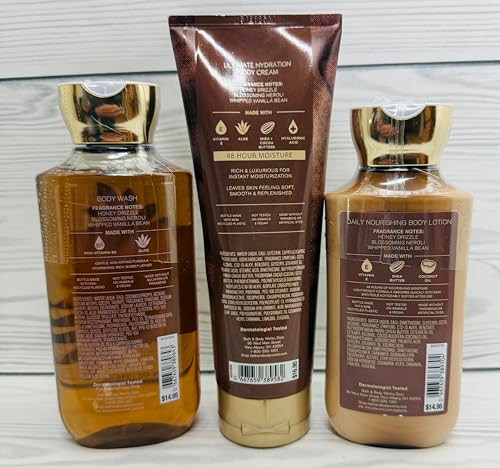 Bath & Body Works Body Whipped Honey & Vanilla Cream Lotion And Body Gel Wash 3 Piece Set