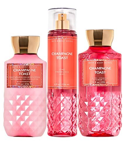Bath & Body Works - Champagne Toast - Daily Trio - Shower Gel Fine Fragrance Mist & Super Smooth Body Lotion (Packaging Varies)