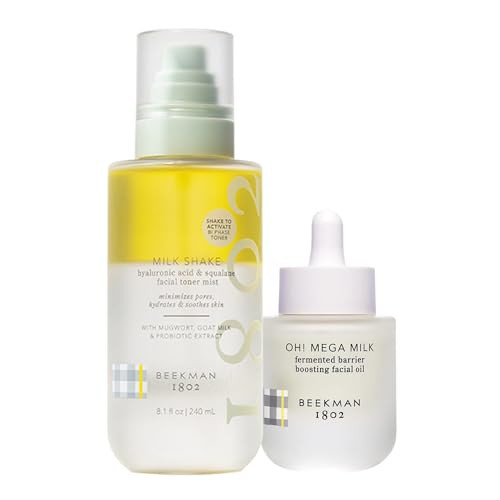 Beekman 1802 Milk Shake Hydrating Toner & Face Mist (8.1 Fl Oz) + Oh Mega Milk Facial Oil (1 Fl Oz) - Good For Sensitive Skin - Cruelty