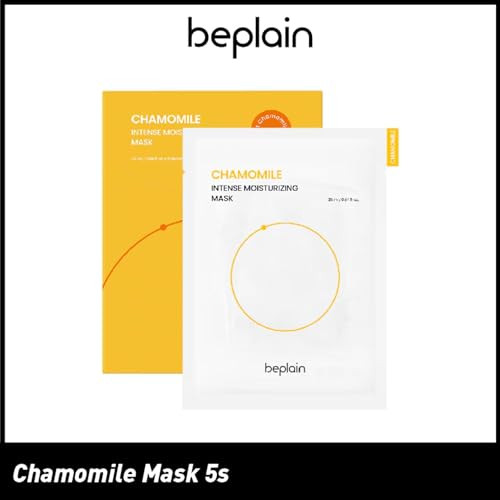 Beplain Chamomile Intense Moisturizing Facial Mask Hydrating & Soothing Sheet Mask For Sensitive Dry Skin  Vegan  Elasticity Improvement  Fragrance-  Korean Skin Care  5Ea