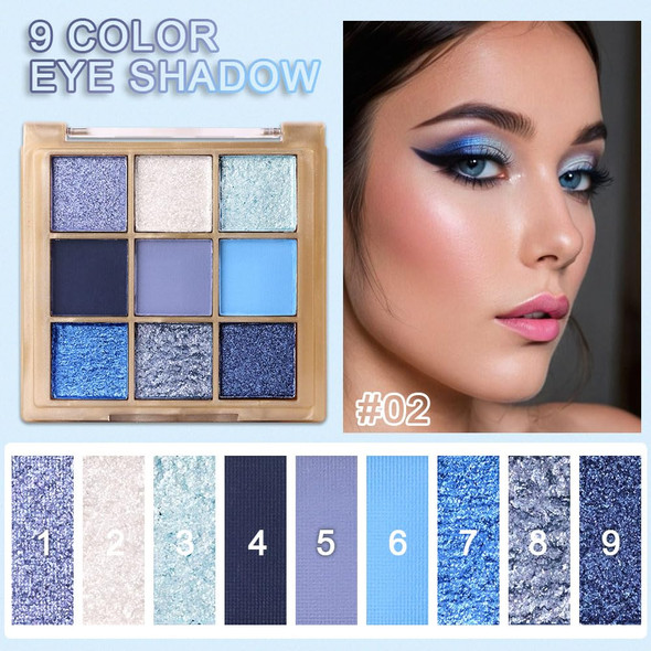 Cakaila 9 Colors Blue Eye Shadow Palettesdark Light Royal Cobalt Baby Sky Navy Blue Eyeshadow Palette For Older Womennatural Powde Travel Size Eye Shadows Waterproof Long Lasting Naturing-Looking