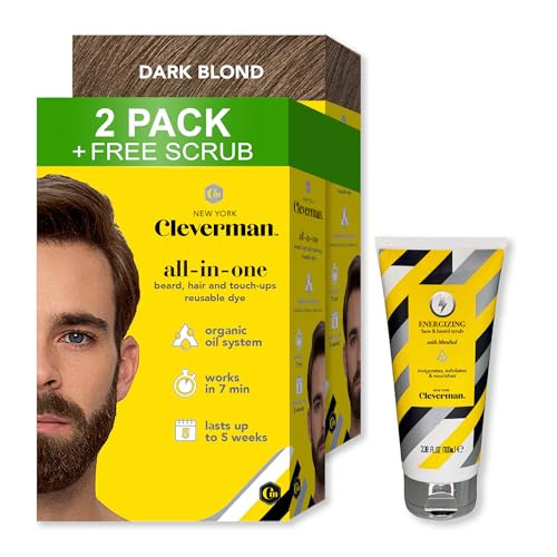 Cleverman 2 Pack - Dark Blond Hair & Beard Dye For Men X2 + 1  Energizing Face & Beard Scrub