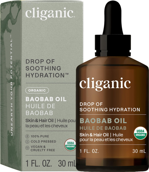 Cliganic Organic Baobab Oil 100% Pure - For Face & Hair  Natural Cold Pressed Unrefined (Packaging May Vary)