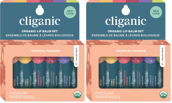 Cliganic Organic Lip Balm Set (6 Flavors) - 100% Natural Hydrating Moisturizing For Dry Cracked Lips Stocking Stuffer  For Men & Women