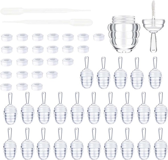Cosidea 25 Pieces Honey Comb Shaped 6Ml Lip Gloss Tube Empty Plastic Lip Gloss Container Mini Clear Refillable Lip Balm Bottle Container With 2 Pieces Plastic Funnels For Women Girls Diy Cosmetics (Clear)