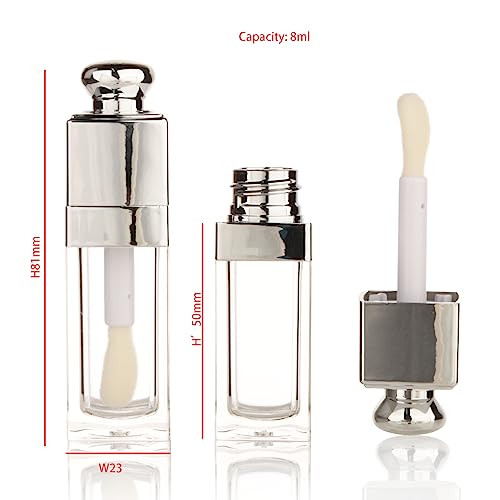 Cosidea 18Pcs Empty 8Ml Square Clear Lip Gloss Tube Silver Big Doe Foot Wand Lipgloss Tubes For Lip Oil Tint Bottles Container