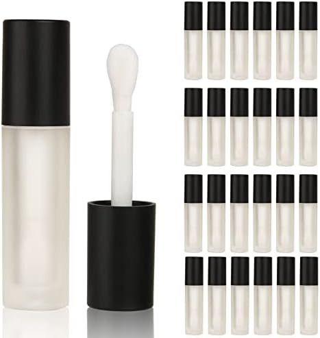 Cosidea 24 Pcs Empty 5Ml Big Brush Frosted Black Lip Gloss Tube Black Round Lipgloss Tubes Container With Big Doe Foot Wand Cosmetic Packing Containers