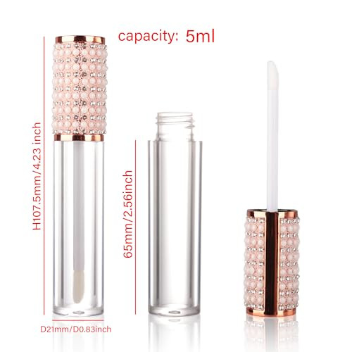 Cosidea 15Pcs Round Empty 5Ml 0.17Oz Rose Gold Lip Gloss Tubes With Wand Pearl Lipgloss Tube Containers For Lip Oil Packing