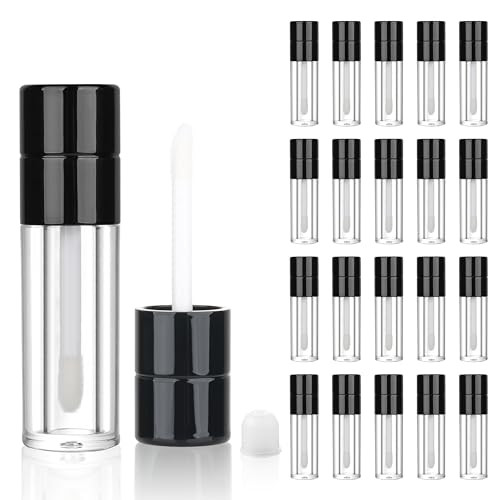 Cosidea 20Pcs Round 4Ml 0.13Oz Black Empty Lip Gloss Tubes With Wand Lipgloss Tube Containers For Lip Oil Packing