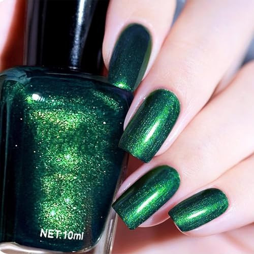 Cosmoo Dark Green Nail Polish 12Ml Deep Quick Dry Nail Lacquer Shimmer Art Varnish 0.41 Fl Oz