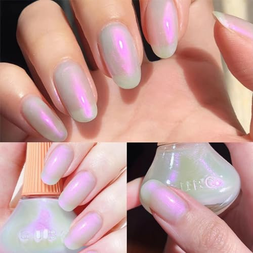 Cosmoo Aurora Iridescent Nail Polish Pearl Pink Shimmer Unicorn Glossy Pearlescent Quick Dry Nails Lacquer For Nail Art Varnish 0.41 Fl Oz