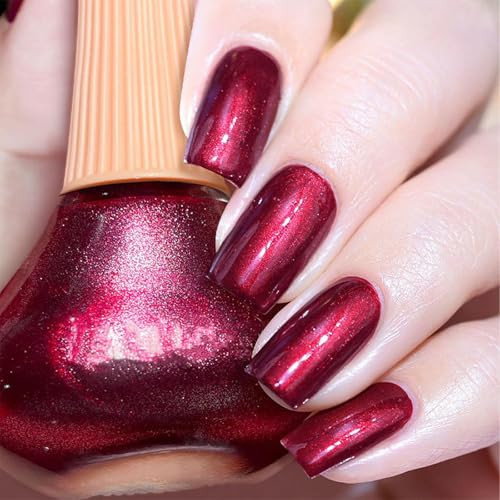 Cosmoo Red Pearlescence Glitter Nail Polish 12Ml Red Pearlescence Quick Dry Nail Lacquer For Nail Art Varnish 0.41 Fl Oz