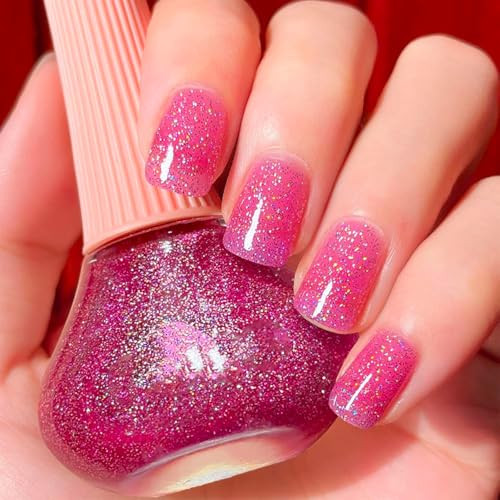 Cosmoo Pink Glitter Quick Dry Nail Polish-12Ml Red