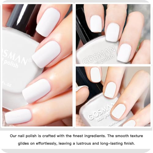 Cosmoo 12Ml White Matte Nail Polish Quick Dry Nail Lacquer For Nail Art Varnish Mist Effect Matte Finish Velvet Nail Polish 0.41 Fl Oz (Milky White 0.41 Fl Oz)