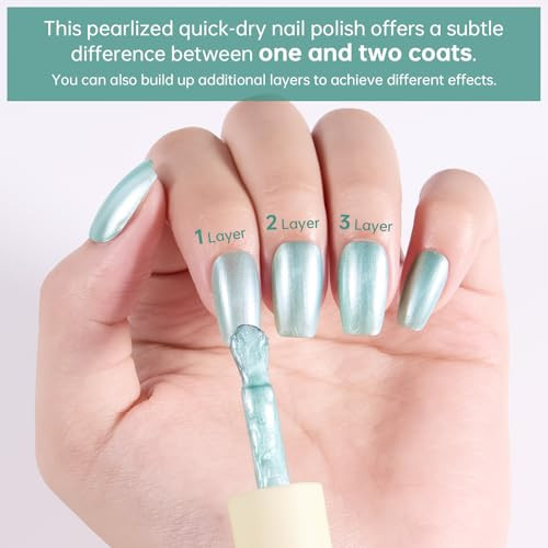 Cosmoo Quick Dry Nail Polishglitter Pearl Nail Lacquerblue-Green Summer Chip Resistant Manicure Fast Drying Streak  Natural Lustrous Enamel For Diy Manicure & Pedicure