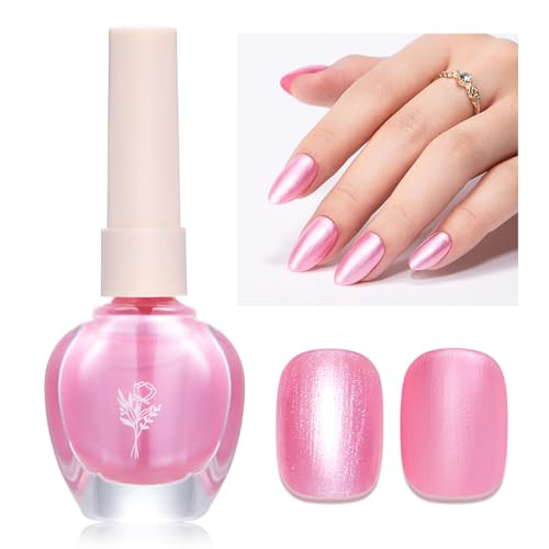 Cosmoo Quick Dry Nail Polish Pearl Pink Nail Lacquer Chip Resistant Manicure Fast Drying Streak Shimmery Rose Pink Summer Nail Polish0.42 Fl Oz