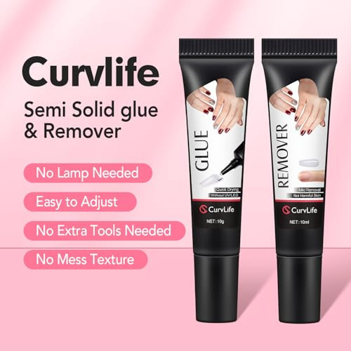 Curvlife D Super Strong 10G Semi Solid Nail Glue 2Pcs Best Soft Gel Nail Glue For Press On Nails - No Uv Light Needed Long Lasting
