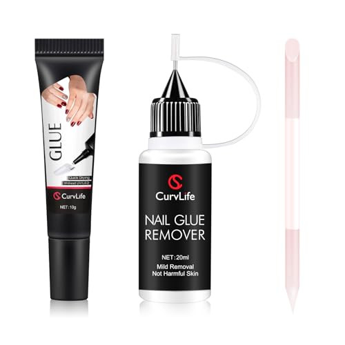 Curvlife 10G Semi Solid Nail Glue Gel And 20Ml Pinpoint Nail Glue Remover Kit For Press On Nails Cuticle Pusher With Czech Glass File & For Flawless Application & Removal