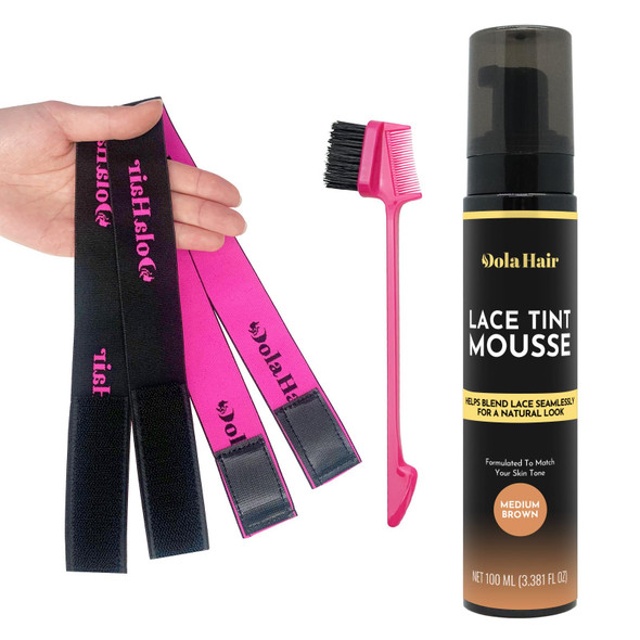 Dolahair Lace Tint Spray For Wig Melting - Dark Brown Mousse With Elastic Bands For Seamless Wig Application