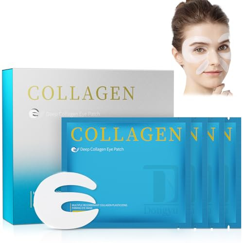 Dongyu Collagen Under Eye Patches: Deep Real Collagen Overnight Eye Gels Mask With Caffeine Peptides Niacinamide - Dark Circles Puffiness Wrinkles Improvement - Neck Smile Line Pads - 8 Pairs
