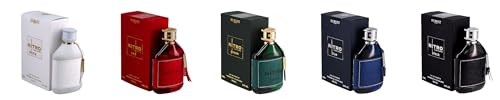 Dumont Nitro Perfume Collection Set White Red Green Blue And Black Fragrances 3.45 Fl Oz Each 5-Piece Fragrance Combo Pack