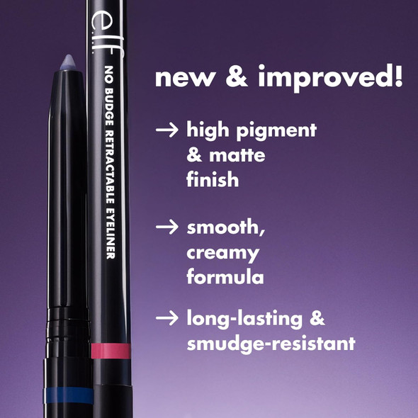 E.L.F. No Budge Retractable Eyeliner Creamy Ultra-Pigmented & Waterproof Creates Bold & Defined Lines Vegan & Cruelty- Black