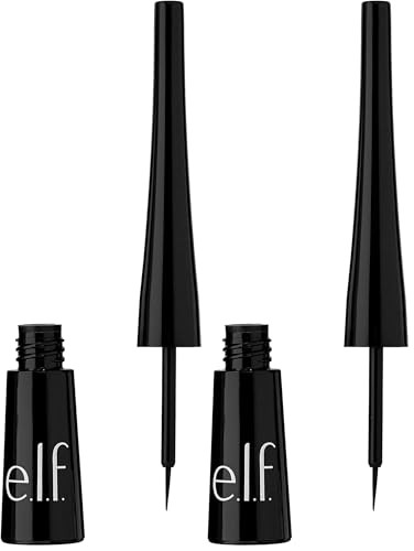 E.L.F. Liquid Eyeliner High-Pigment Liquid Eyeliner With Extra-Fine Brush Tip Easy Glide Smudge-Proof Formula Jet Black (Pack Of 2)