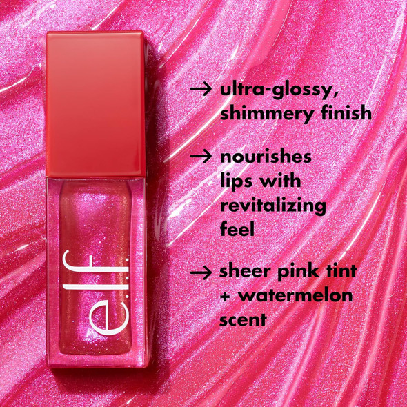 E.L.F. Glow Reviver Lip Oil Nourishing And Hydrating With High-Shine Glimmer Finish & Sheer Wash Of Color Minty Scent Non-Sticky Vegan & Cruelty- Candy Coded