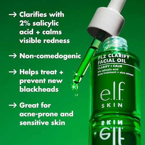 E.L.F. Skin Plz Clarify Facial Oil Face Oil For Treating & Preventing Acne Helps Calm Redness Made With Salicylic Acid Vegan & Cruelty- 1 Oz
