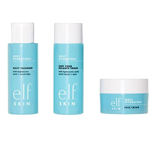 E.L.F. Skin Holy Hydration The Essentials Mini Kit Cleanser Toner & Moisturizer For Hydrated & Balanced Skin Tsa-Friendly Sizes