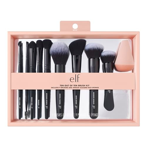 E.L.F. Ten Out Of Ten Brush Set 10 Piece Brush Kit Brushes For Face Makeup Eyes Brows & More Made With Synthetic Bristles Vegan & Cruelty-