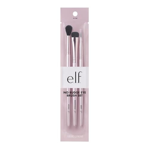 E.L.F. No Budge Brush Trio 3-Piece Eyeshadow Brush Set For Applying & Blending Color Use With The No Budge Cream Eyeshadows Vegan & Cruelty-