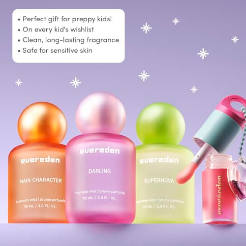 Evereden Kids Fragrance  Set Ãƒ¢Ã¢Š¬Ã¢‚¬Å“ 3 Hair & Body Mists + Tinted Lip Oil  Clean Vegan Non-Toxic Scents For Girls & Teens  Fun Self-Care  Box With Aesthetic Collectible Bottles