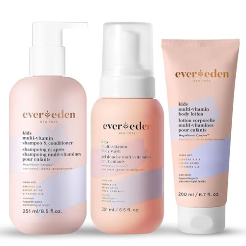 Evereden Kids Shampoo And Conditioner 2-In-1 Kids Body Wash And Body Lotion Set  Gentle And Clean Skin Care  Non-Toxic Ingredients  Cool Peach Scent