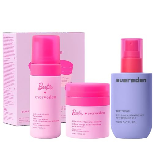 Evereden Happy Face Duo Barbie Edition & Kids Detangler Spray: Multi-Vitamin Kids Face Wash & Cream 4-In-1 Leave-In Hair Spray & Exclusive Barbie  Bundle - Clean Vegan  Of Risky Chemicals