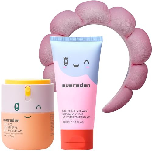 Evereden Kids Happy Morning Duo With Spa Headband For Girls: Clean & Vegan Skin Care For Kids Bundle  Kids Skin Care Cloud Face Wash + Spf 20 Mineral Face Cream  Non-Toxic  Easy-To-Use Skincare For Kids