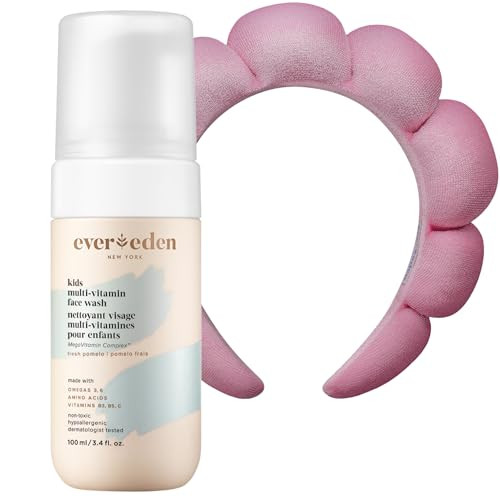 Evereden Kids Face Wash: Fresh Pomelo Scent 3.4 Fl Oz. Terry Spa Headband  Gentle Kids Skin Care  Non-Toxic Safe Ingredients For Sensitive Skin