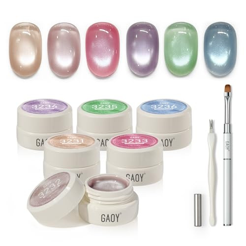 Gaoy Sheer Nude Cat Eye Gel Nail Polish Set With Magnet 6 Colors Jelly Pink Purple Gold Holographic Gel Polish For Salon Manicure & Nail Art Diy At Home Nude Nebula