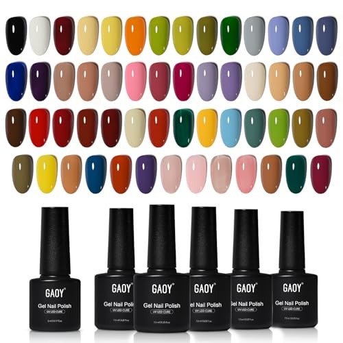 Gaoy 60 Pcs Gel Nail Polish Set 55 Colors All Season Gel Polish Kit Red Nude Black White Burgandy With 5 Pcs Soak Off Base Glossy Matte Glitter Top Coat & Builder For Nail Art Diy Manicure At Home