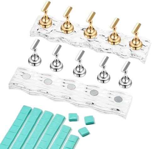 Gaoy Nail Stand For Press On Nails 2Pcs Magnetic Stand Practice Display Holder With 96Pcs Reusable Adhesive Putty For Home Diy & Salon Use Manicure Tools Golden & Silver