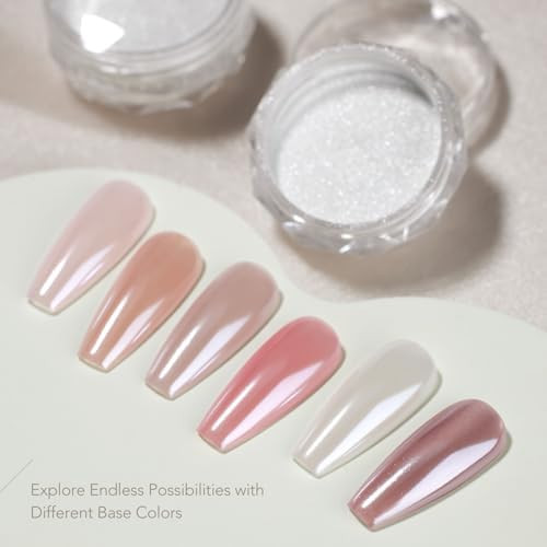 Gaoy White Pearl Chrome Nail Powder Mirror Effect Shimmer Glitter Pigment Mermaid Aurora Nail Art Decorations Lustrous White
