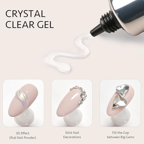 Gaoy Rhinestone Glue Strong Adhesion 3D Gel Nail Art Glue For Nail Charms Gems And Jewels Decoration 30G Need Uv Light Cured
